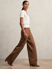 Cotton-Wool Knit V-Neck Top in Ivory