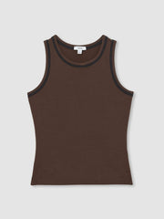 Stretch-Cotton Jersey Tipped Vest in Chocolate Brown/Black
