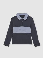 9-13 yrs Cotton Logo-Embroidery Rugby Polo Shirt in Airforce Blue/Navy Blue