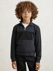 13-14 yrs Slim Fit Half-Zip Funnel Neck Velour Sweatshirt in Navy Blue