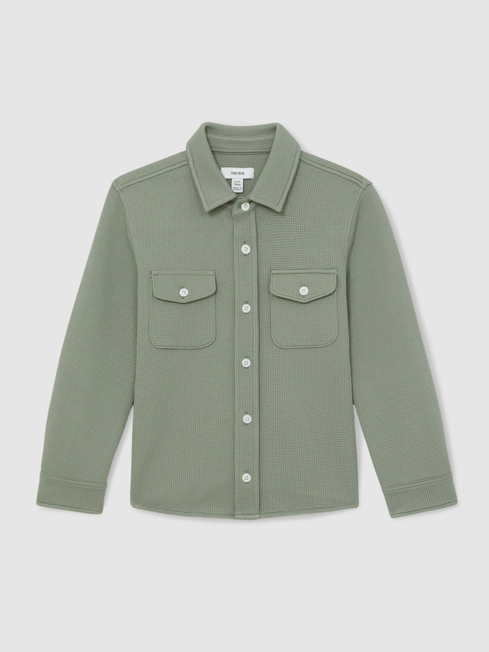 13-14 yrs Waffle-Textured Twin-Pocket Overshirt in Sage