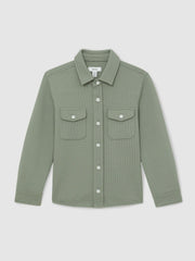 13-14 yrs Waffle-Textured Twin-Pocket Overshirt in Sage