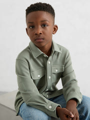 13-14 yrs Waffle-Textured Twin-Pocket Overshirt in Sage