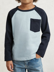 13-14 yrs Cotton Colour-Block Long-Sleeve T-Shirt in Navy Blue