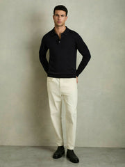 Merino Wool Polo Shirt in Navy