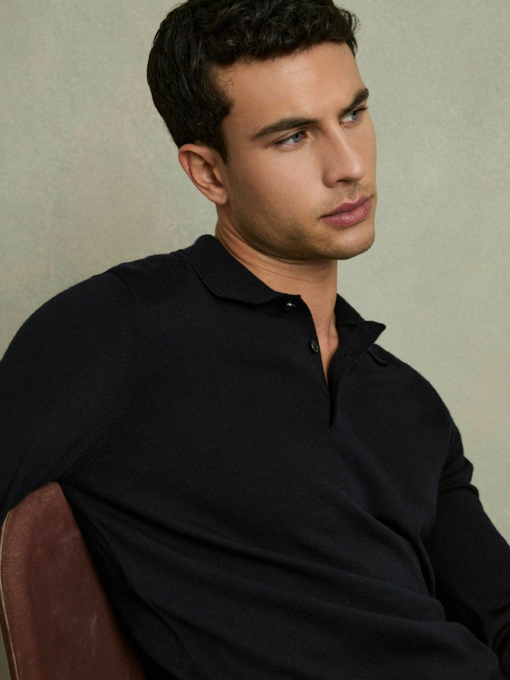 Merino Wool Polo Shirt in Navy