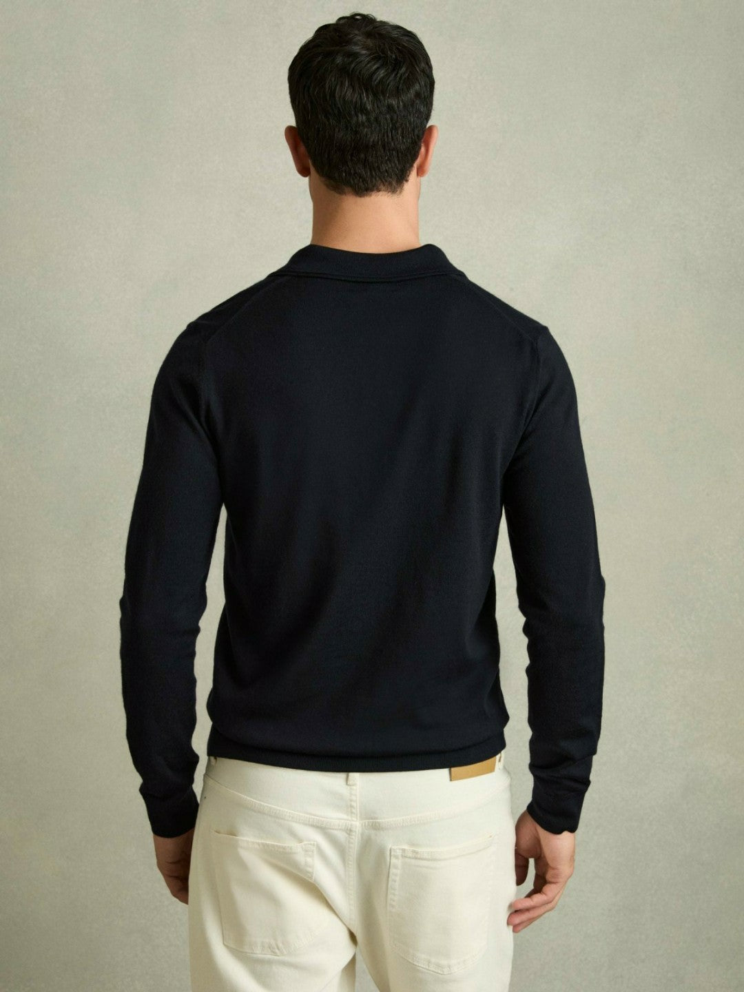 Merino Wool Polo Shirt in Navy