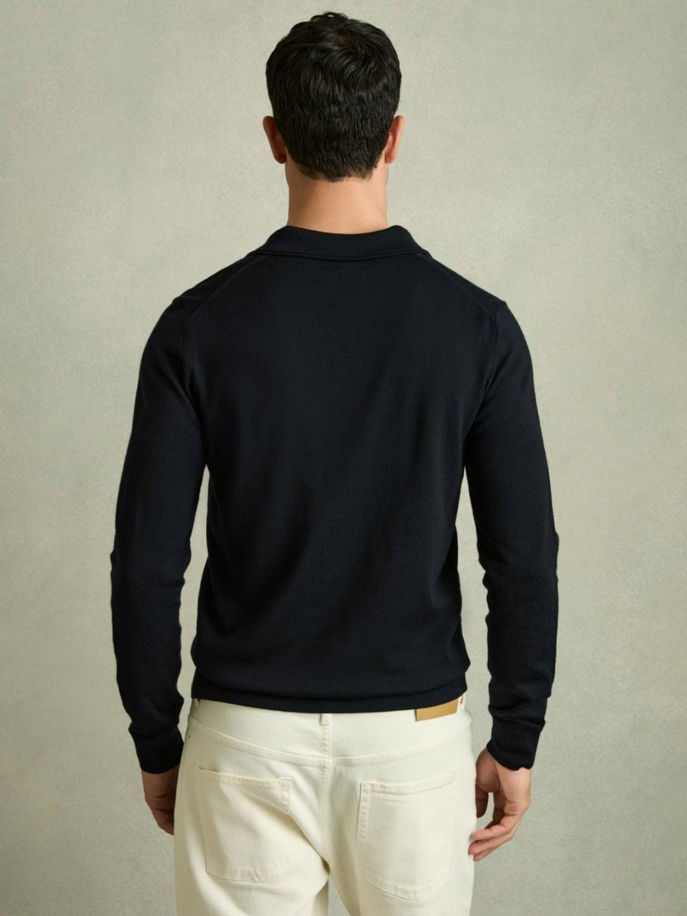 Merino Wool Polo Shirt in Navy
