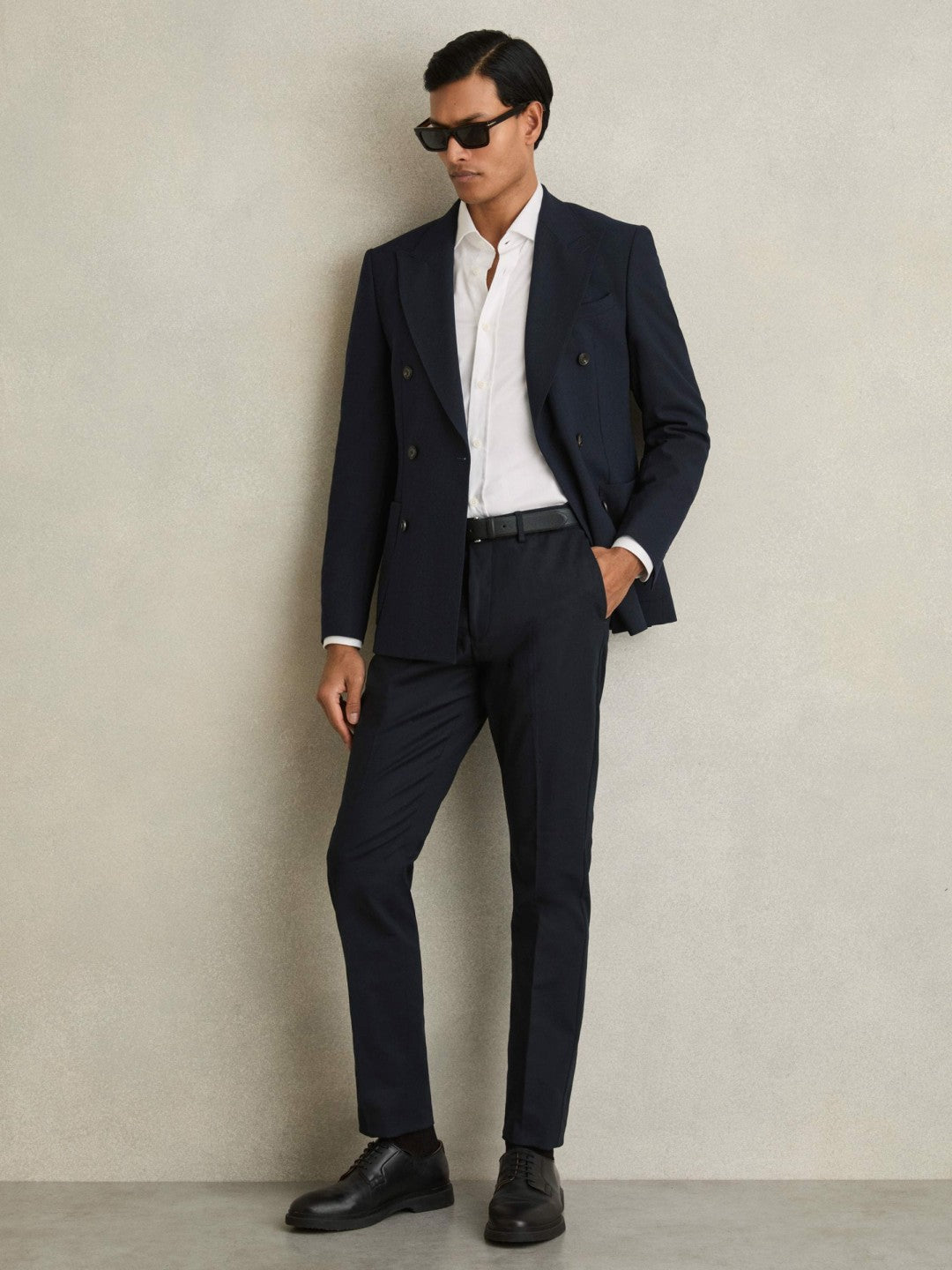 Slim Fit Cotton Blend Chinos in Navy