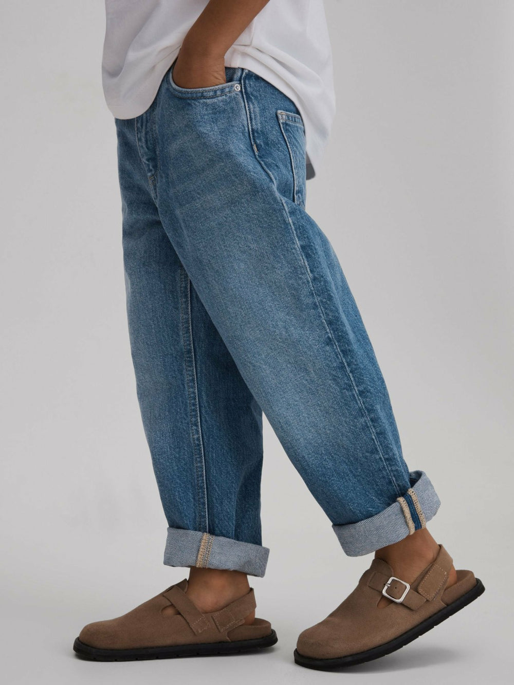 3-9 yrs Loose Fit Adjuster Jeans in Mid Blue