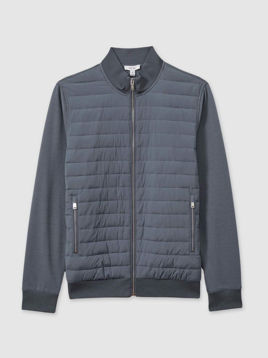 Hybrid Quilt and Knit Zip-Through Jacket in Airforce Blue
