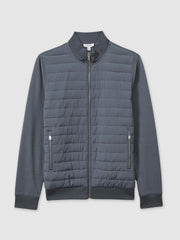 Hybrid Quilt and Knit Zip-Through Jacket in Airforce Blue