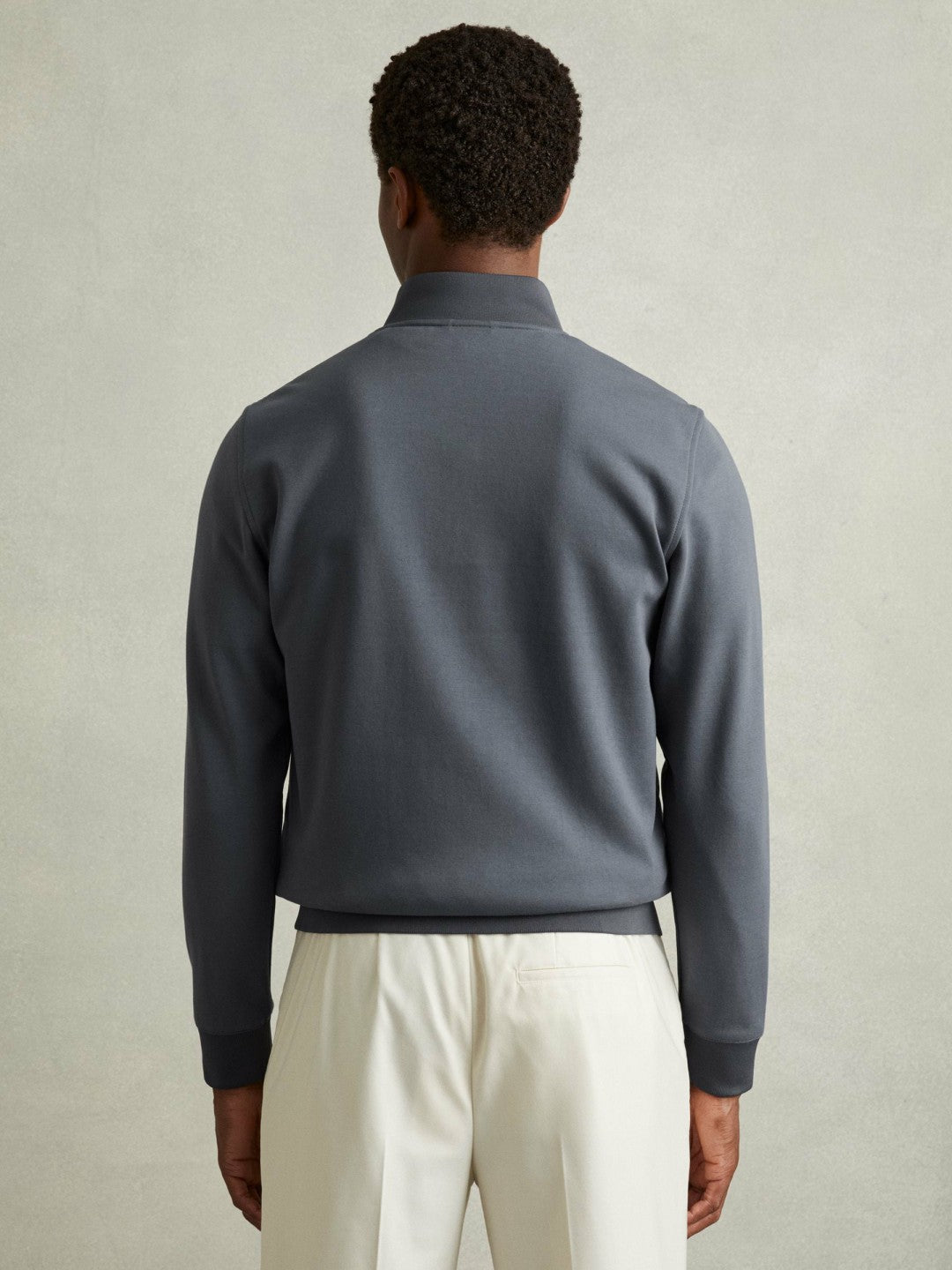 Hybrid Quilt and Knit Zip-Through Jacket in Airforce Blue