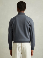 Hybrid Quilt and Knit Zip-Through Jacket in Airforce Blue