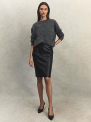 Leather High Rise Midi Skirt in Black
