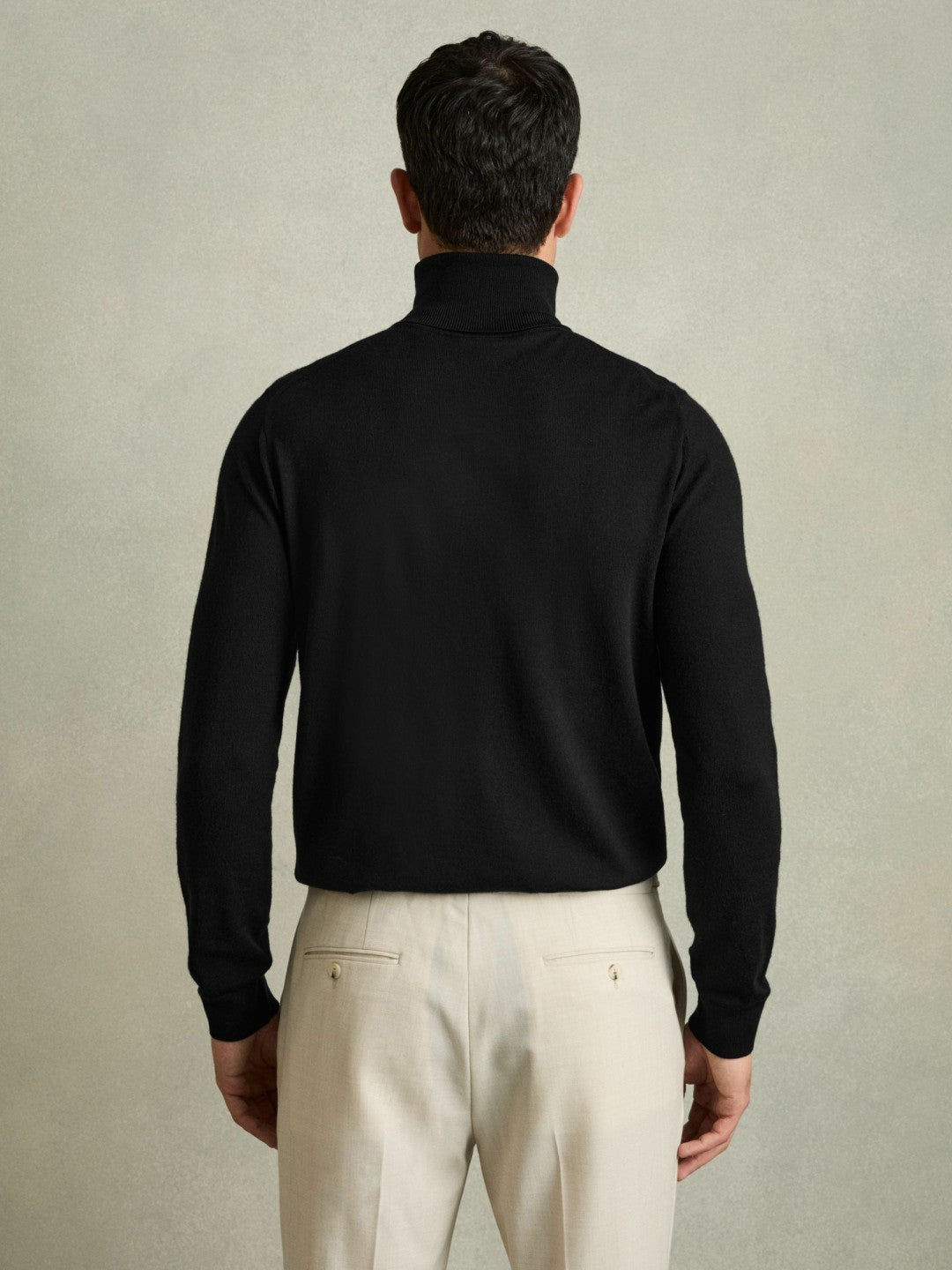 Slim Fit Merino Wool Roll Neck Jumper in Black