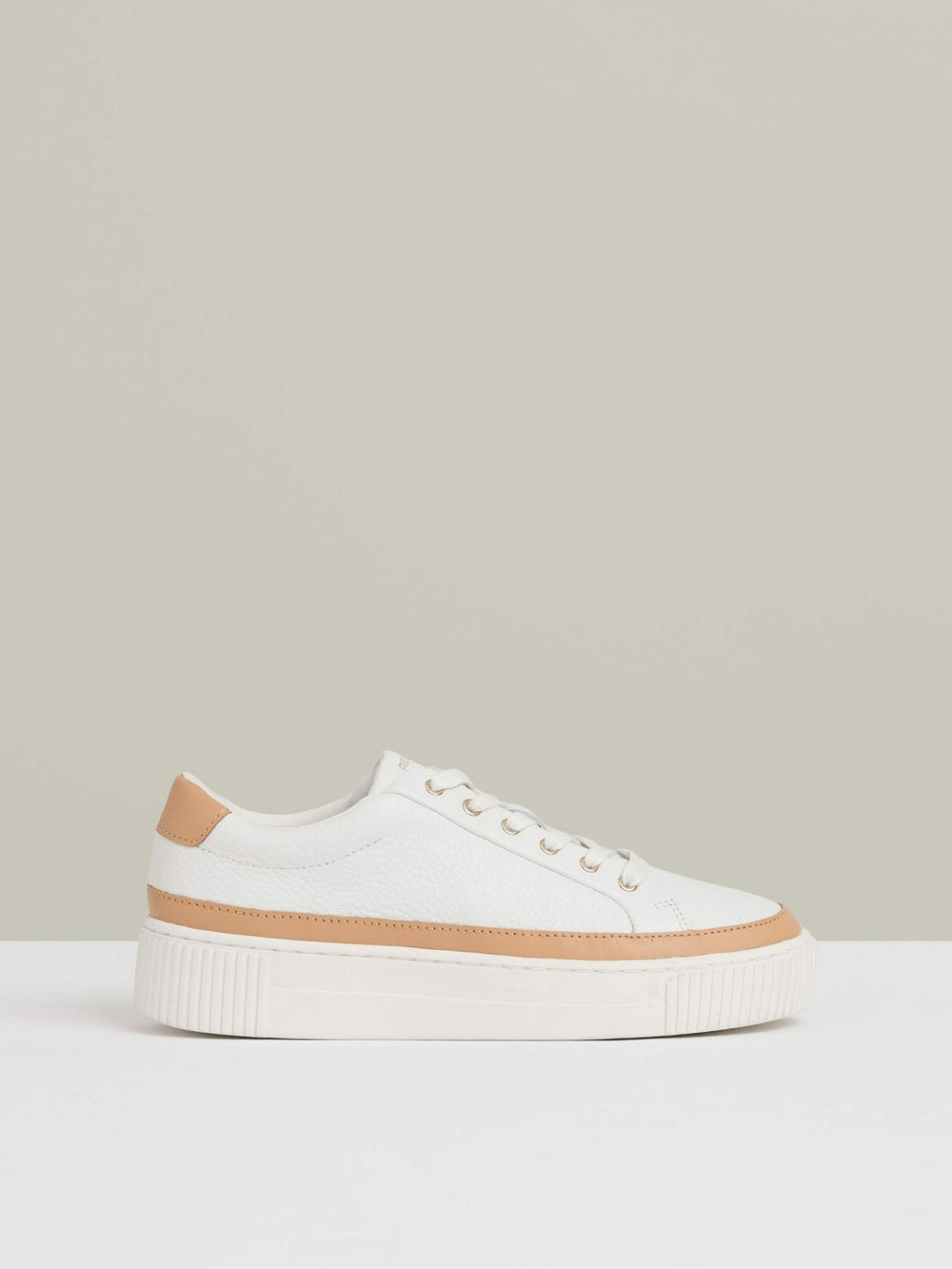 Grained Leather Platform Trainers in Camel/White