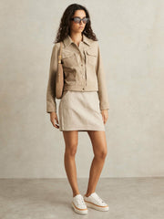 Grained Leather Platform Trainers in Camel/White