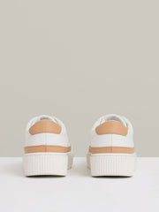 Grained Leather Platform Trainers in Camel/White