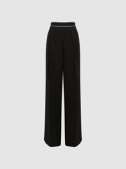 Wide Leg Elasticated Trousers in Black