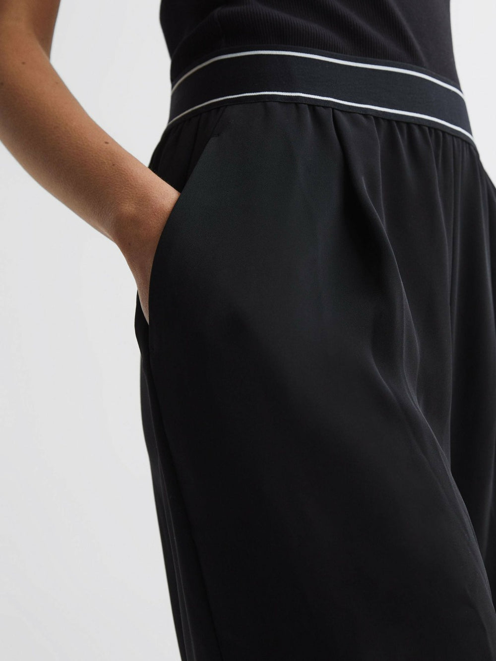 Wide Leg Elasticated Trousers in Black