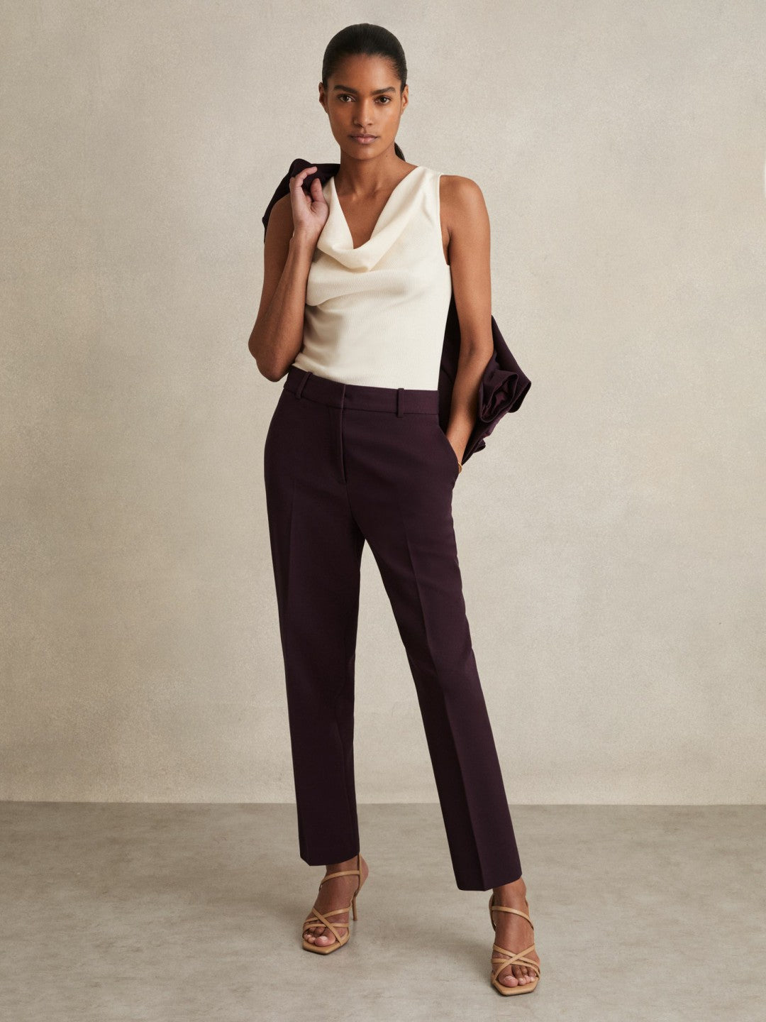 Slim Fit Suit Trousers in Berry
