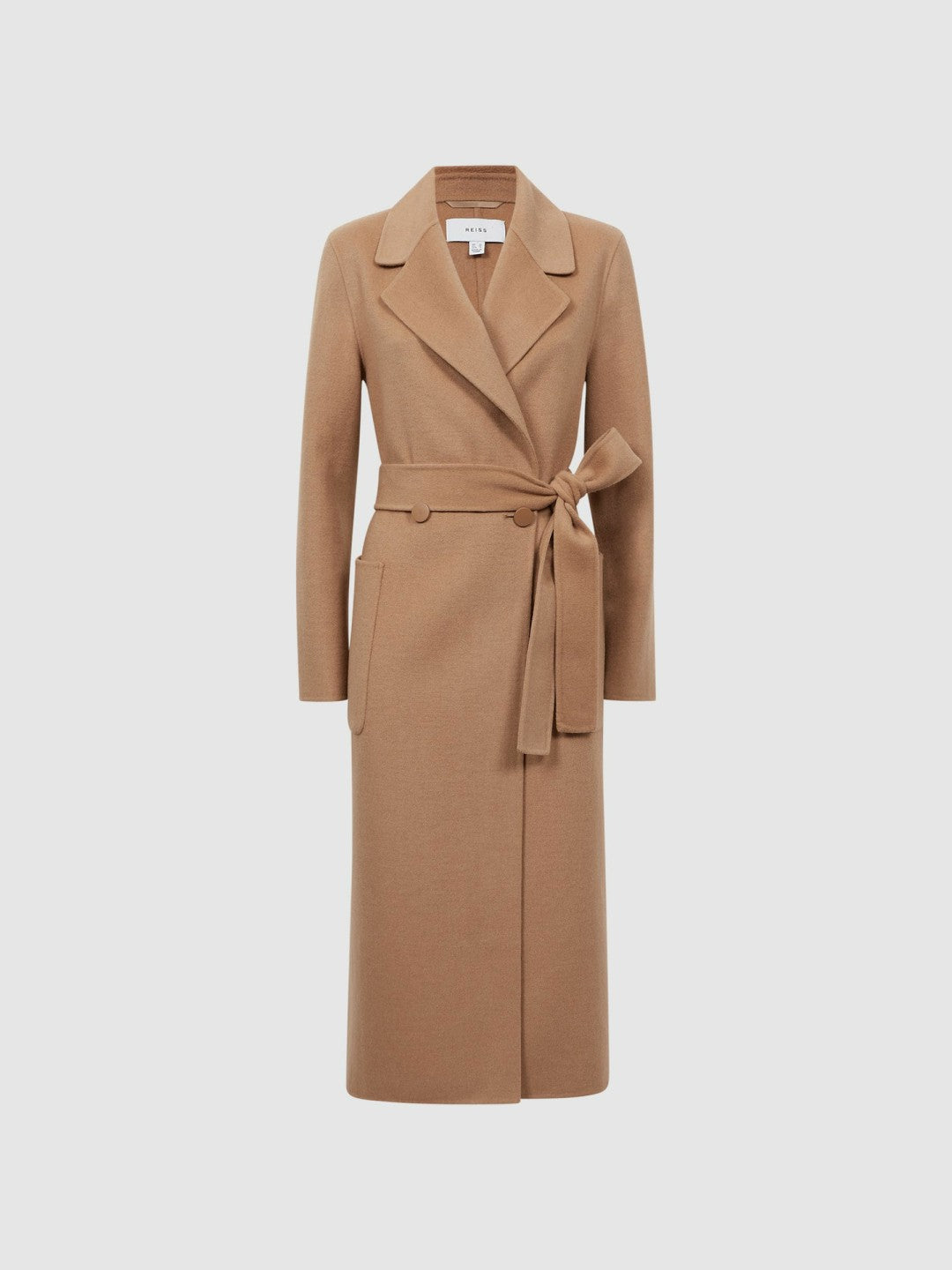 Long Wool Blend Blindseam Coat in Camel