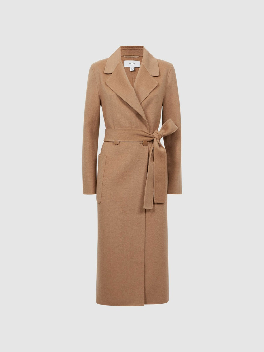 Long Wool Blend Blindseam Coat in Camel
