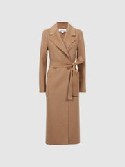 Long Wool Blend Blindseam Coat in Camel
