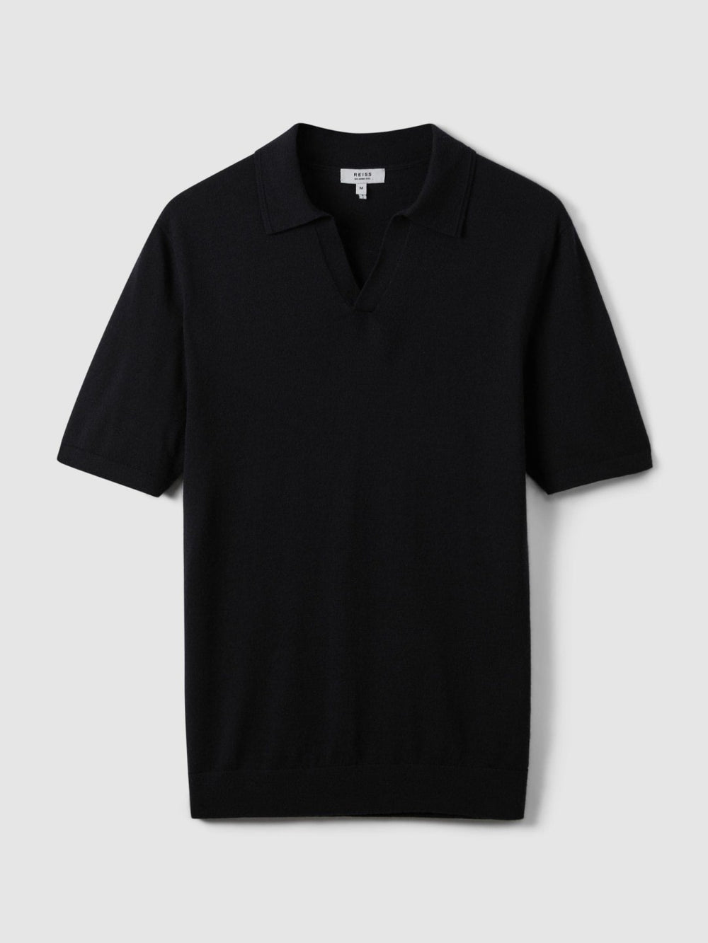 Merino Wool Open Collar Polo Shirt in Navy