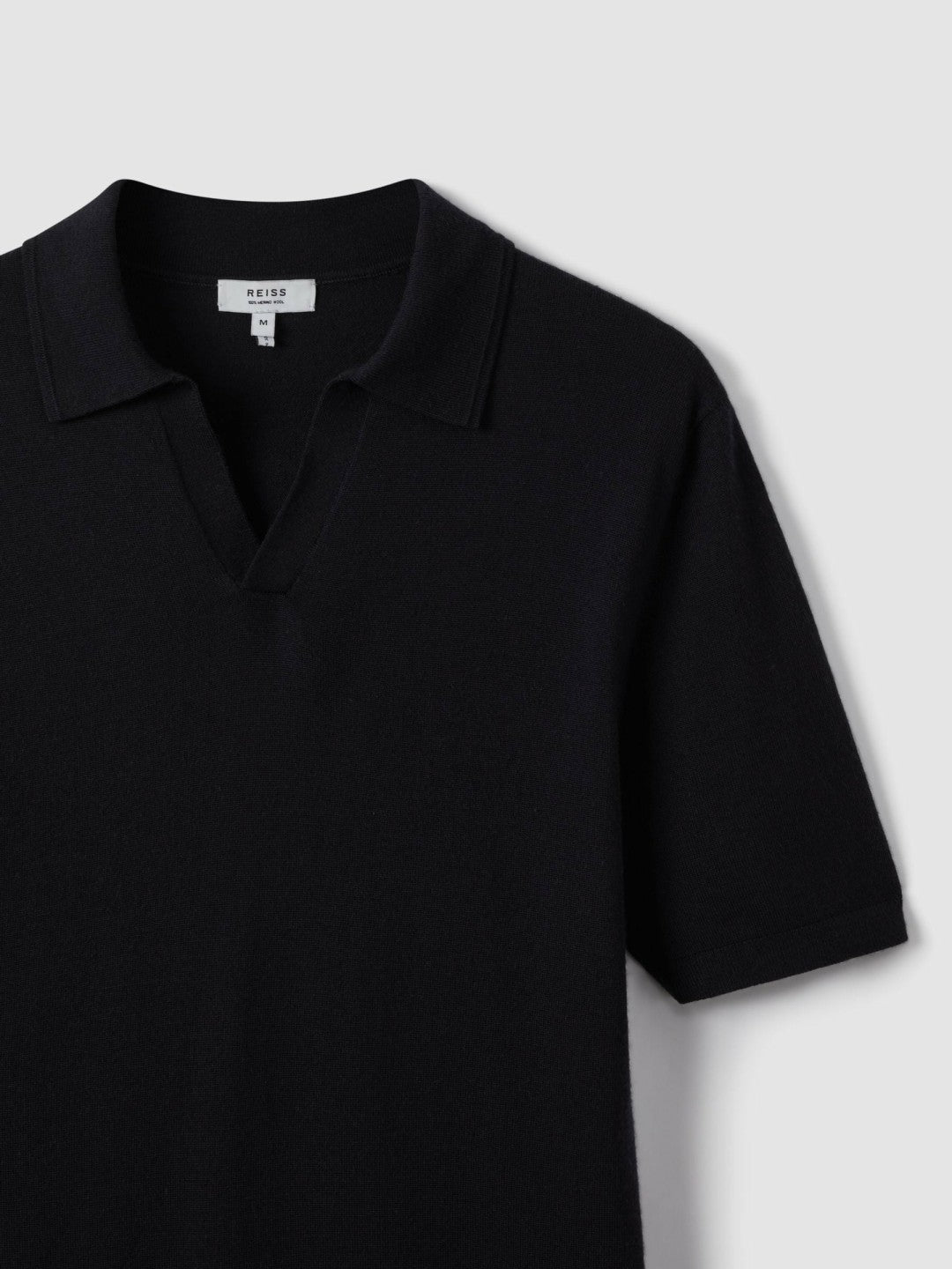 Merino Wool Open Collar Polo Shirt in Navy