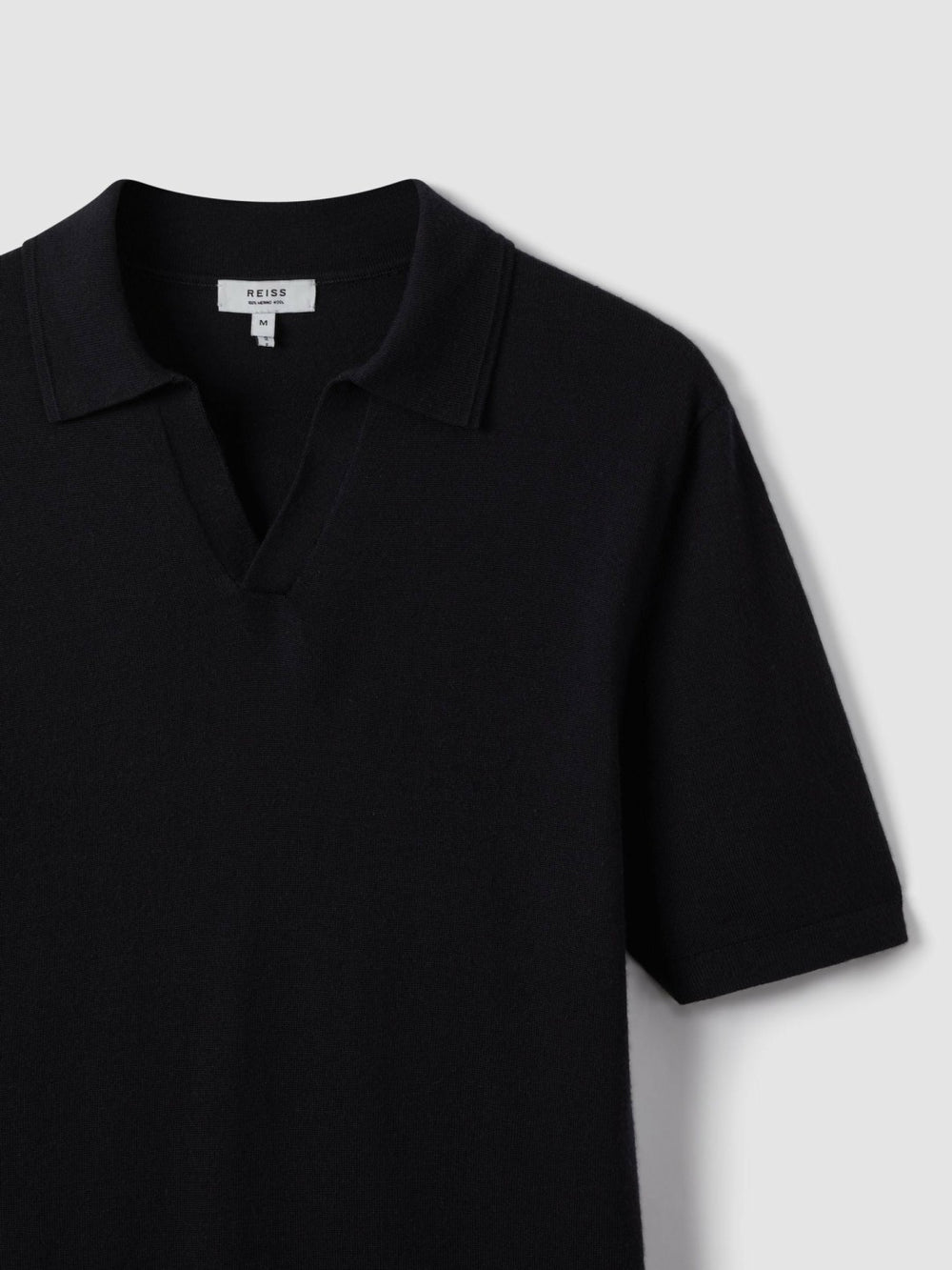 Merino Wool Open Collar Polo Shirt in Navy