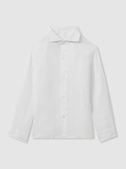 3-9 yrs Striped Linen Cutaway Collar Shirt in White
