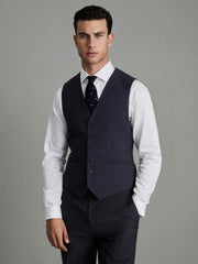 Modern Fit Wool Blend Waistcoat in Navy