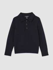 3-9 yrs Merino Wool Polo Shirt in Navy