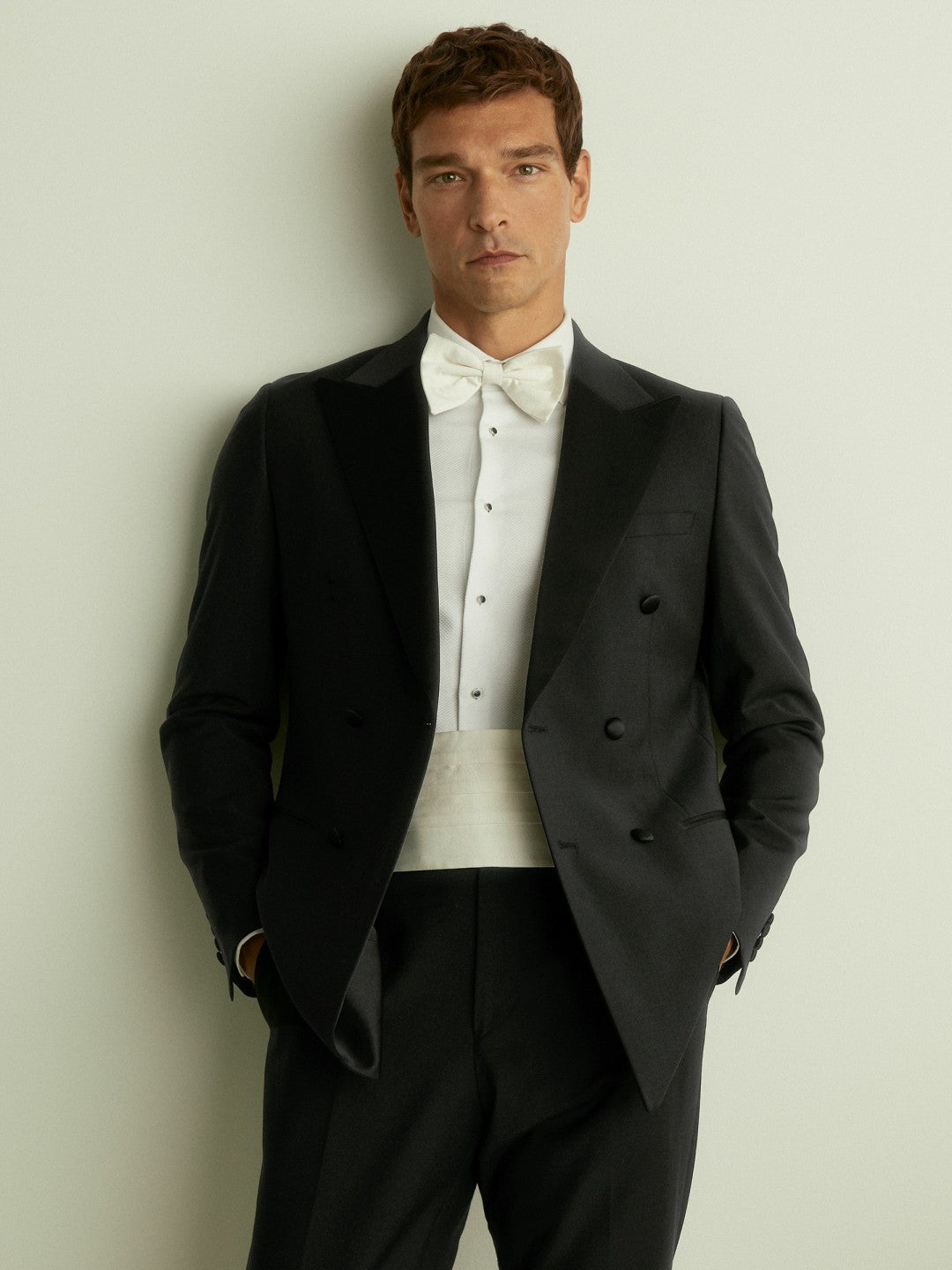 Double Breasted Tuxedo Slim Fit Jacket in Black