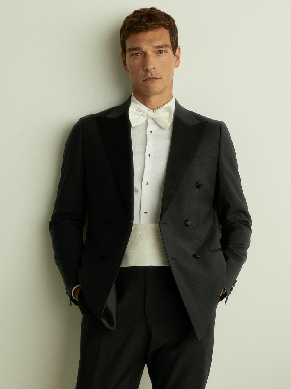Double Breasted Tuxedo Slim Fit Jacket in Black