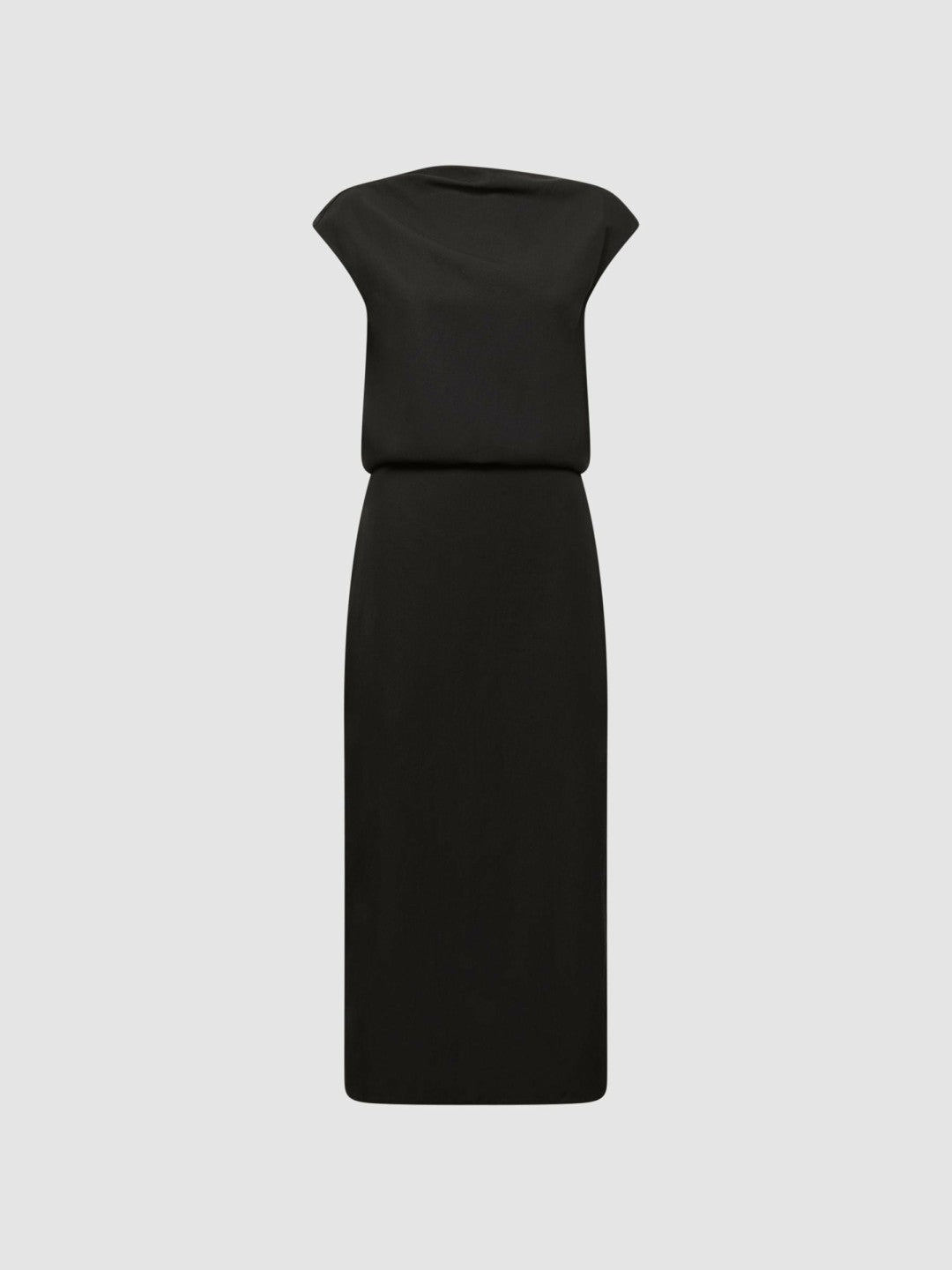 Premium Linen Blend Open-Back Midi Dress in Black