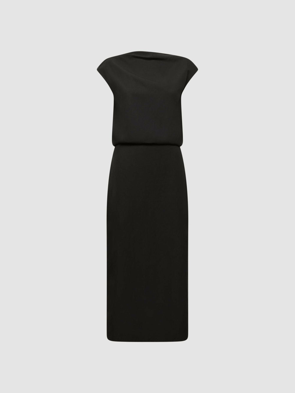 Premium Linen Blend Open-Back Midi Dress in Black