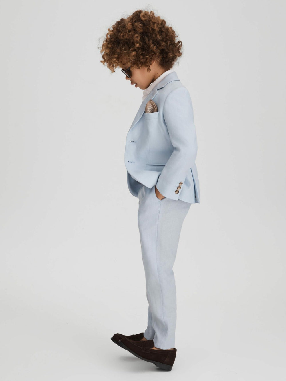 9-13 yrs Slim Fit Linen Adjustable Trousers in Soft Blue