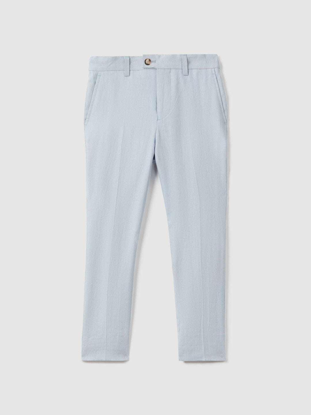 9-13 yrs Slim Fit Linen Adjustable Trousers in Soft Blue