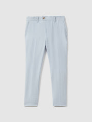 9-13 yrs Slim Fit Linen Adjustable Trousers in Soft Blue