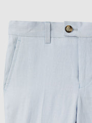 9-13 yrs Slim Fit Linen Adjustable Trousers in Soft Blue