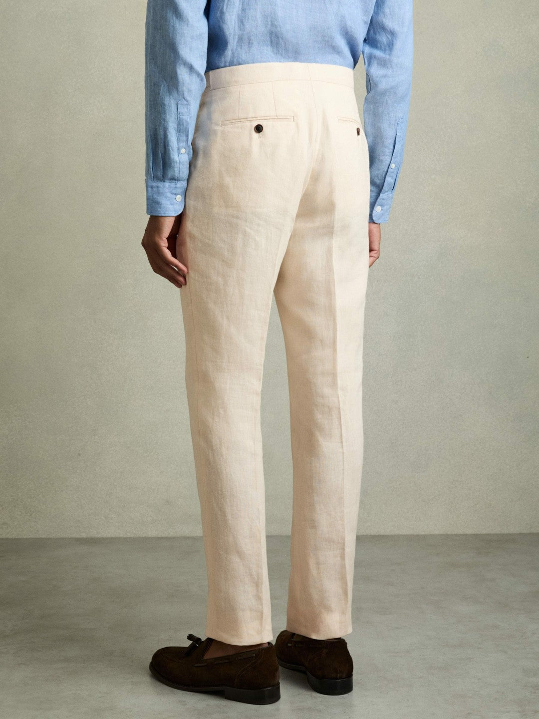 Slim Fit Linen Adjuster Trousers in Stone