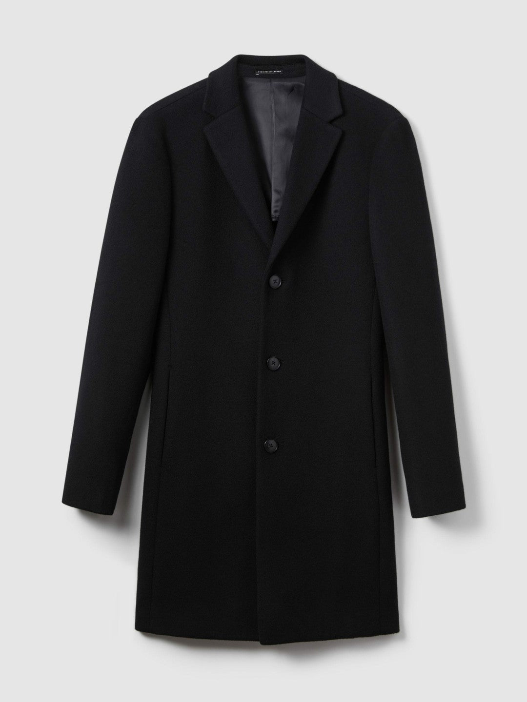 Wool Blend Single Breasted Epsom Overcoat in Black