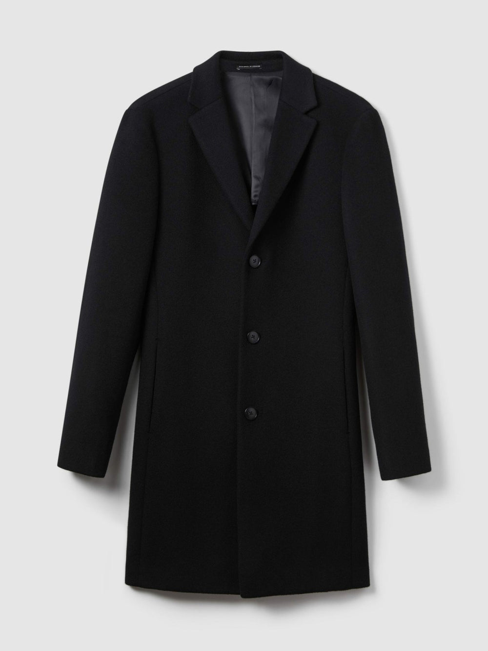 Wool Blend Single Breasted Epsom Overcoat in Black