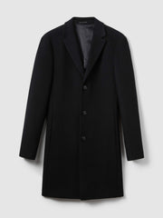 Wool Blend Single Breasted Epsom Overcoat in Black