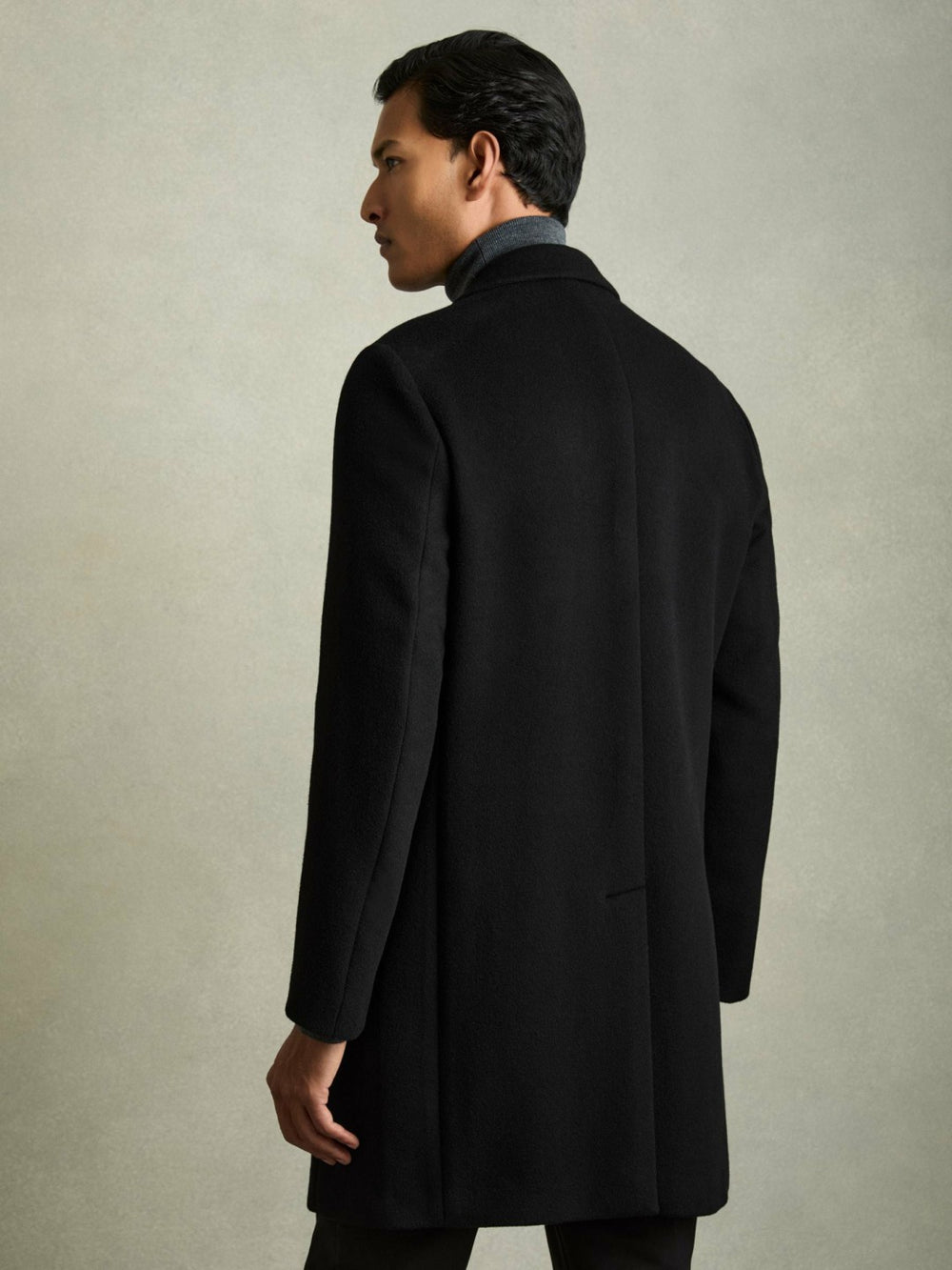 Wool Blend Single Breasted Epsom Overcoat in Black
