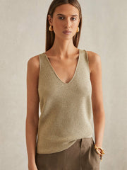 Metallic V-Neck Vest in Gold