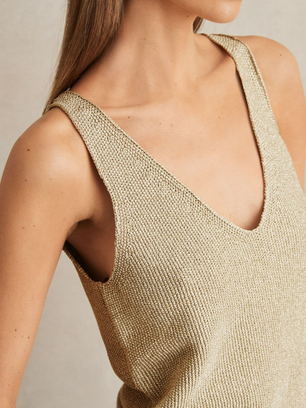 Metallic V-Neck Vest in Gold